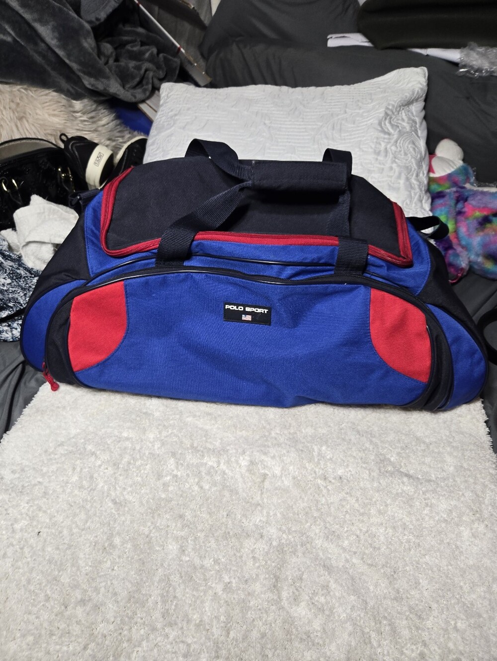 Vintage 90's Sport Ralph Lauren Gym Track Duffle Bag Overnight Weekend Blue Red